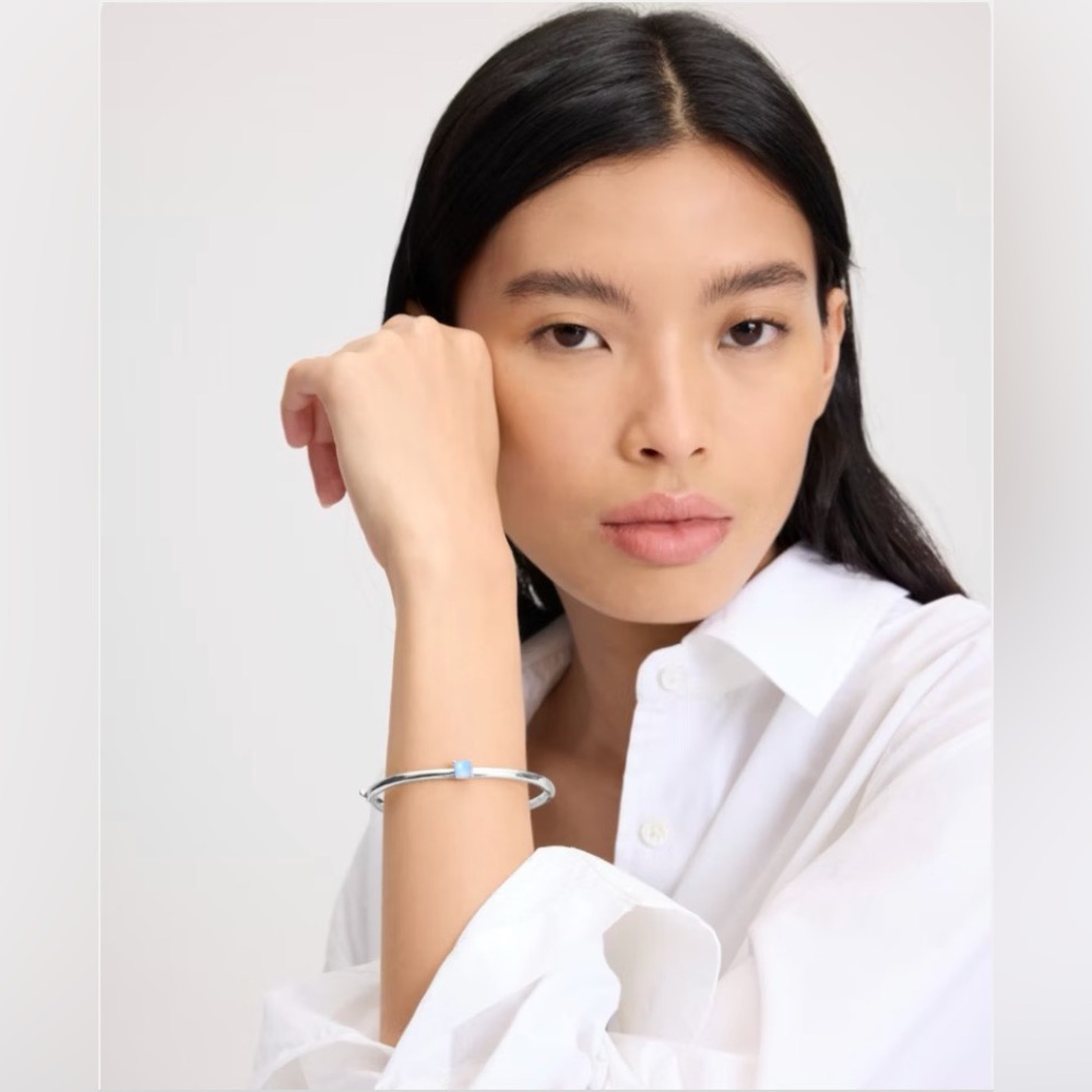 Kate Spade Little Luxuries Hinged Bangle Silver with Light Blue Detail